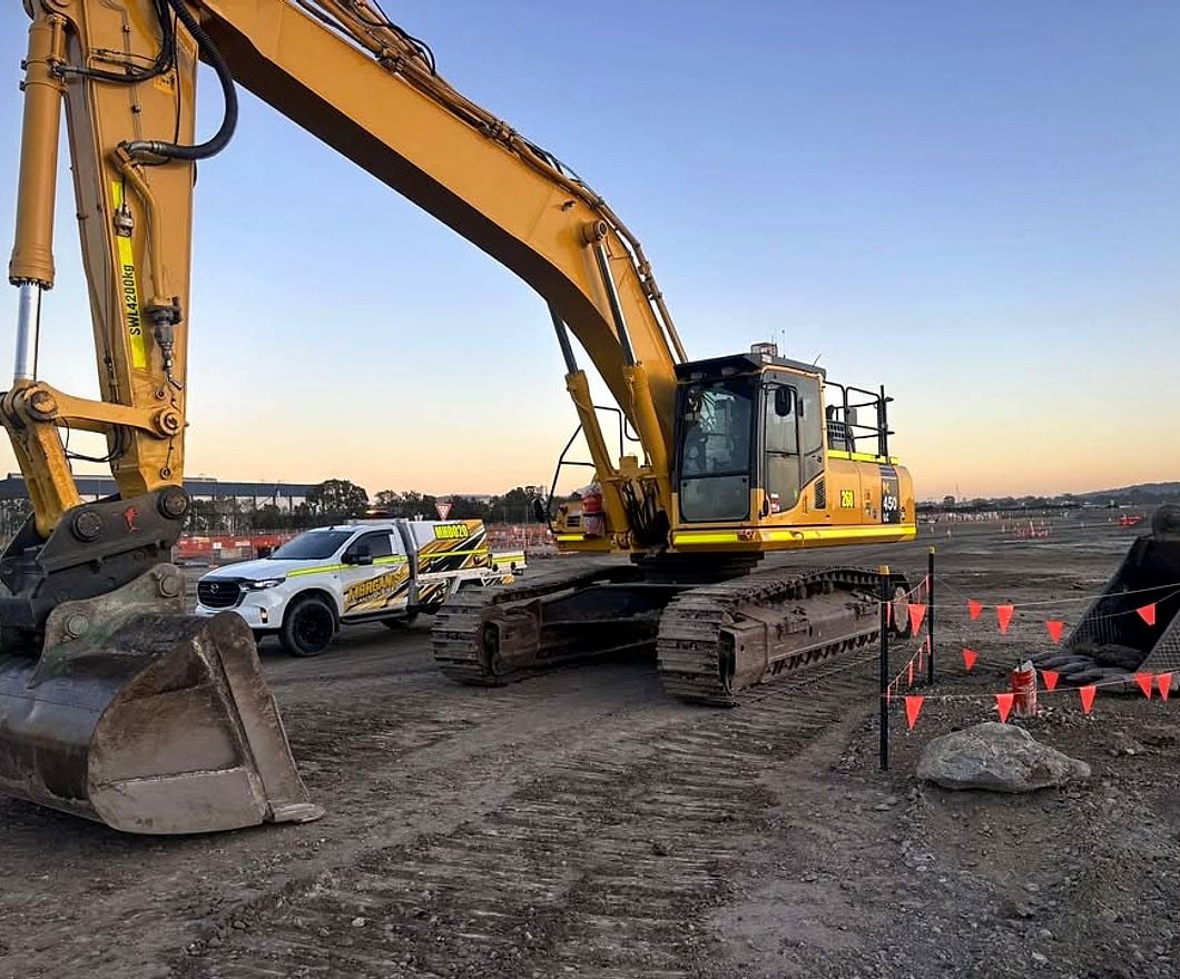 A large excavator being serviced by Morgan's Heavy Diesel on site